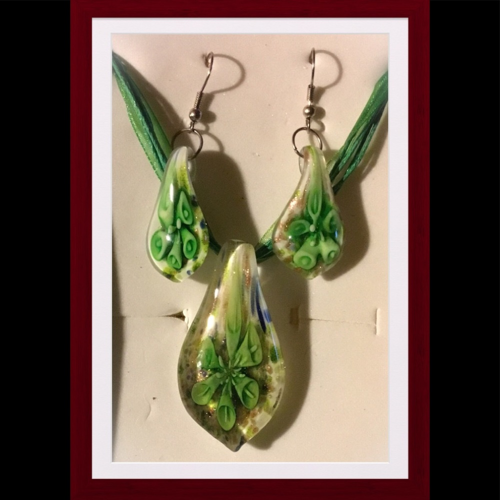 Unique Blown Glass Necklace & Earrings